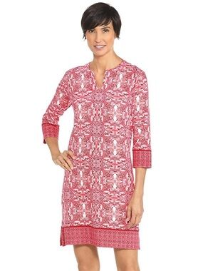 🩷💕Coolibar UPF 50+ Oceanside Pink Paisley 3/4 Sleeve Tunic Cover-up Dress L🩷💕